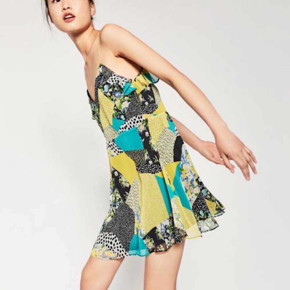 Zara Trafaluc Collection Sleeveless Multicolour Patchwork Print Dress
